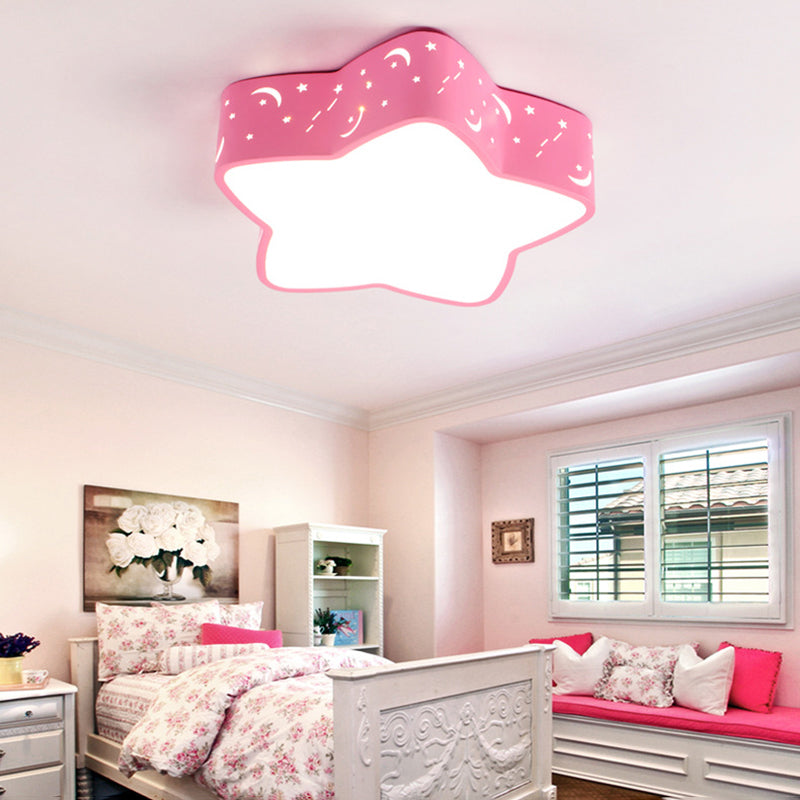 Luz de techo de color caramelo de estilo nórdico, luz de montaje empotrado de metal con estrella grabada para adolescentes