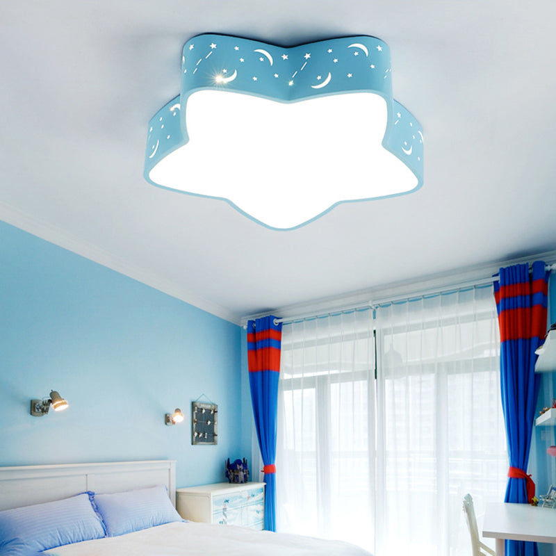 Luz de techo de color caramelo de estilo nórdico, luz de montaje empotrado de metal con estrella grabada para adolescentes