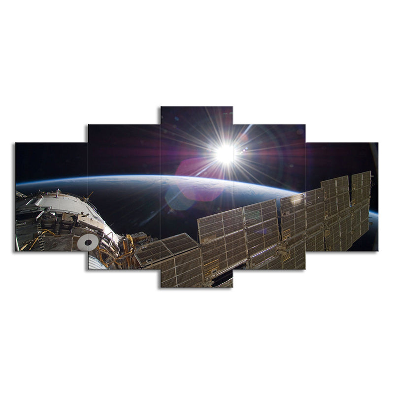 Sci-Fi Space Satellite Art Print Canvas Multi-Piece Black and Brown Wall Decor for Room