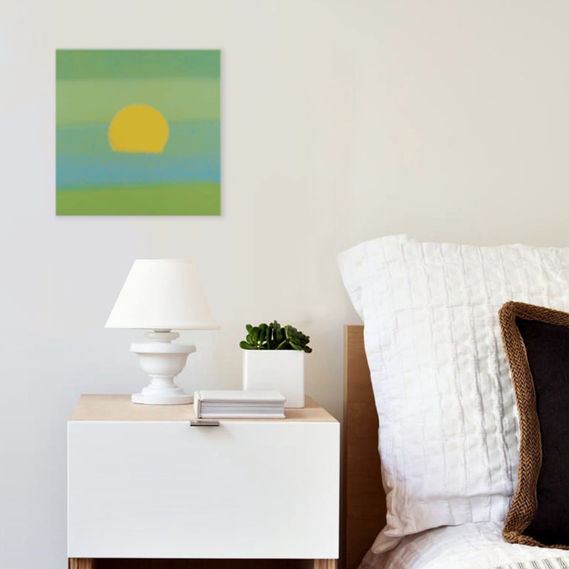 Cartoon Sunrise Canvas Print Pastel Color Textured Square Wall Art for Living Room