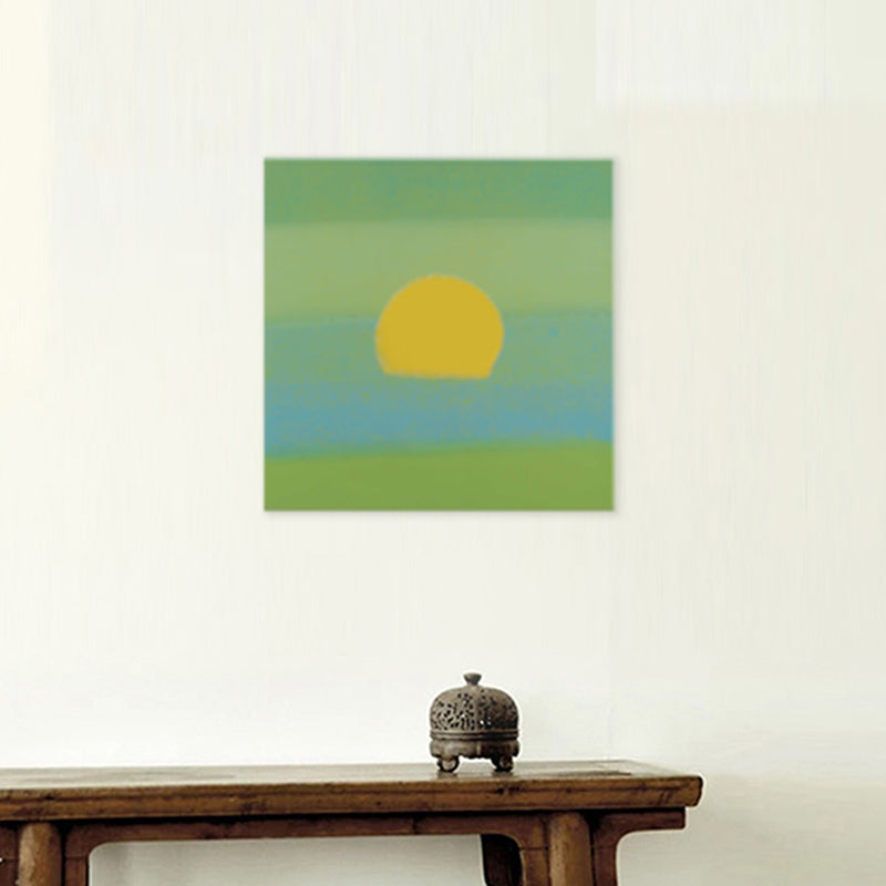 Cartoon Sunrise Canvas Print Pastel Color Textured Square Wall Art for Living Room