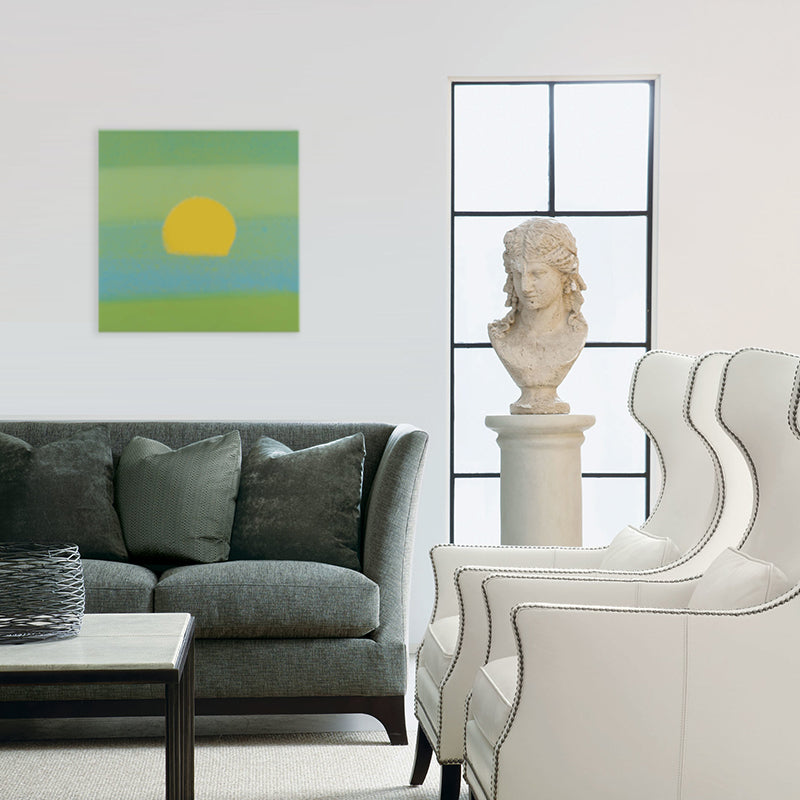 Cartoon Sunrise Canvas Print Pastel Color Textured Square Wall Art for Living Room