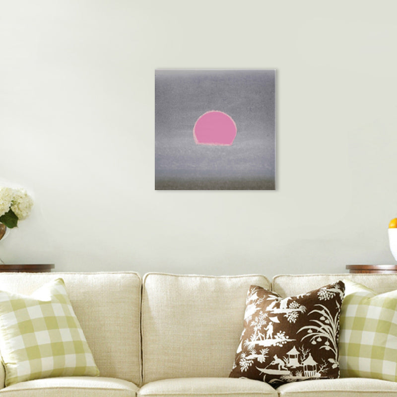 Cartoon Sunrise Canvas Print Pastel Color Textured Square Wall Art for Living Room