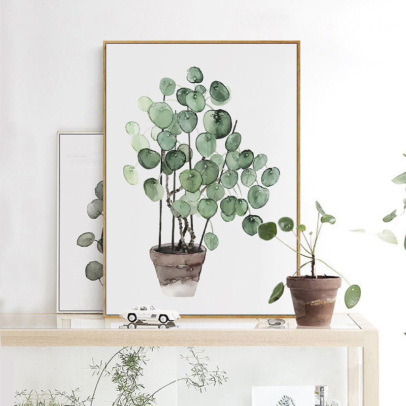 Bonsai Wall Art Decor Nordic Enchanting Botanical Canvas Print in Green for Bedroom