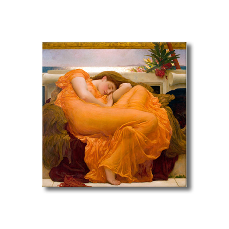 Orange Sleeping Woman Wall Decor World Culture Textured Canvas Print for Bedroom