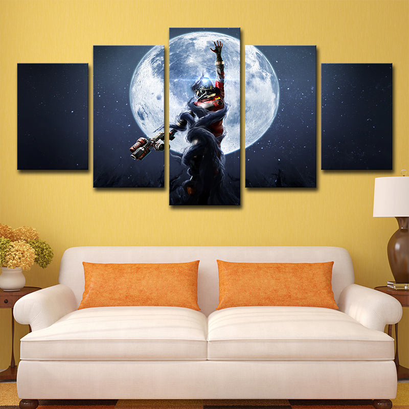 Comic Game Moon Night Canvas Dark Blue Science Fiction Wall Art Decor for Bedroom