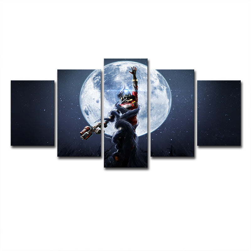 Comic Game Moon Night Canvas Dark Blue Science Fiction Wall Art Decor for Bedroom