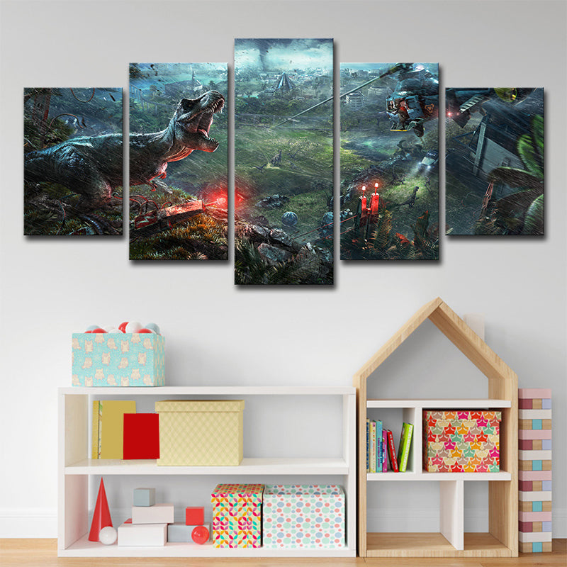 Game Jurassic World Evolution Canvas Kids Cool Warcraft World Wall Art Print in Green