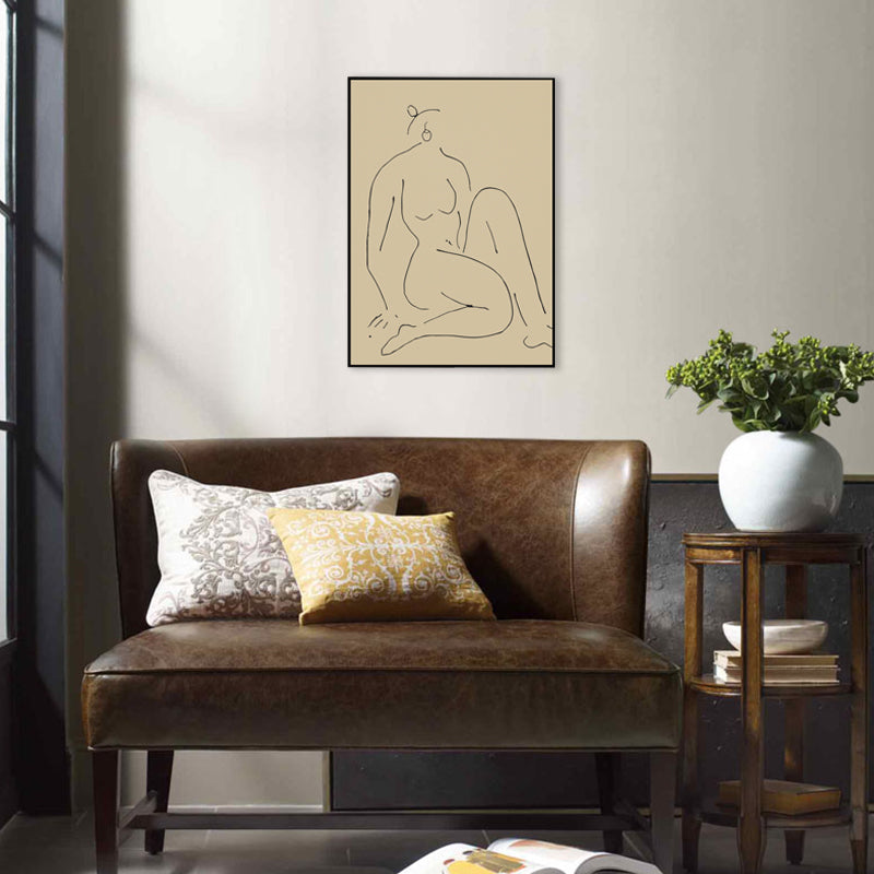 Pastel Line Figure Sketch Canvas Textured Minimalist Sitting Room Wall Art Print