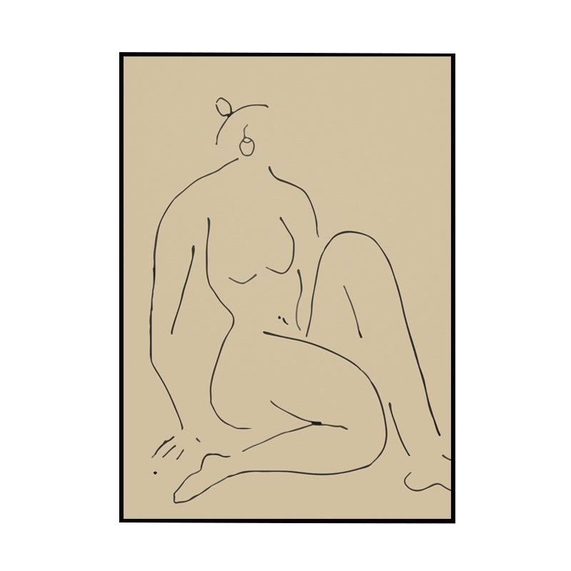 Pastel Line Figure Sketch Canvas Textured Minimalist Sitting Room Wall Art Print