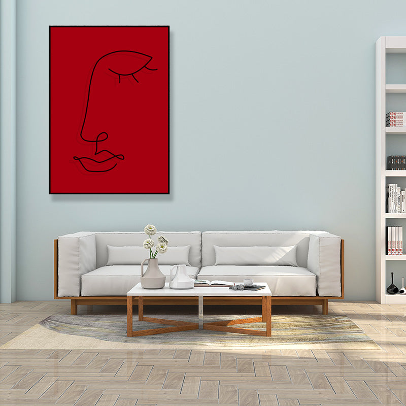 Minimalistic Line Drawing Canvas Print Black and Red Textured Wall Art for Bedroom