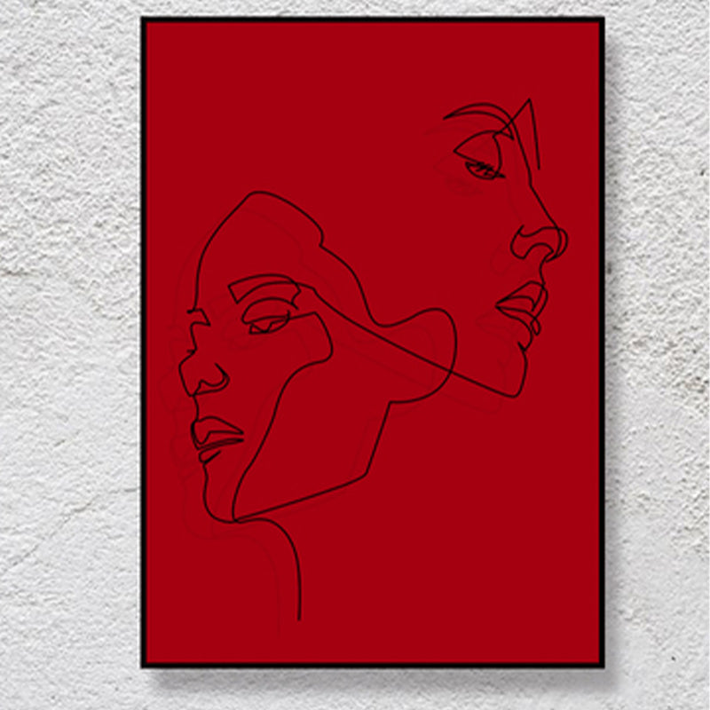 Minimalistic Line Drawing Canvas Print Black and Red Textured Wall Art for Bedroom