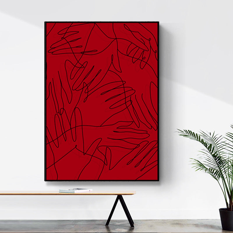 Minimalistic Line Drawing Canvas Print Black and Red Textured Wall Art for Bedroom