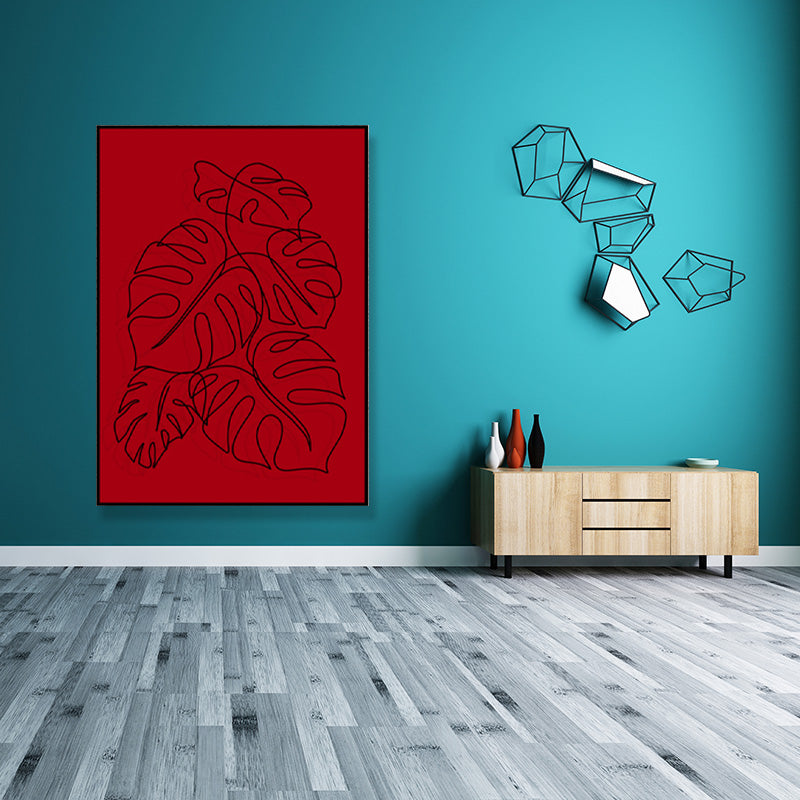 Minimalistic Line Drawing Canvas Print Black and Red Textured Wall Art for Bedroom