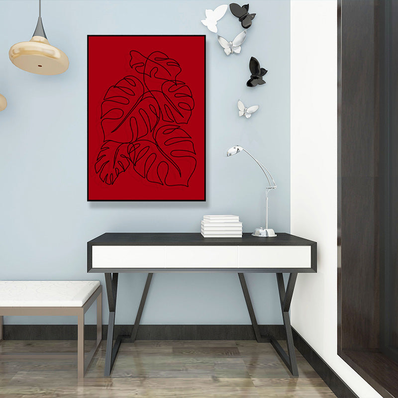 Minimalistic Line Drawing Canvas Print Black and Red Textured Wall Art for Bedroom