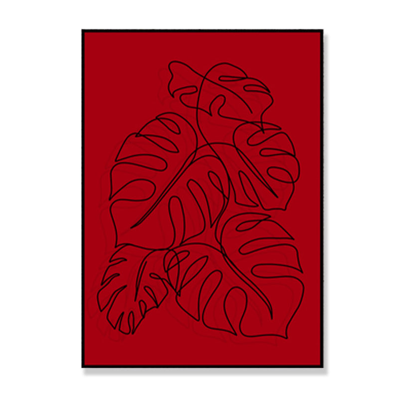 Minimalistic Line Drawing Canvas Print Black and Red Textured Wall Art for Bedroom