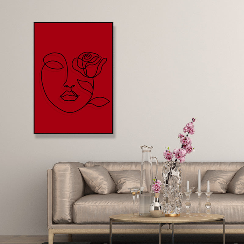 Minimalistic Line Drawing Canvas Print Black and Red Textured Wall Art for Bedroom