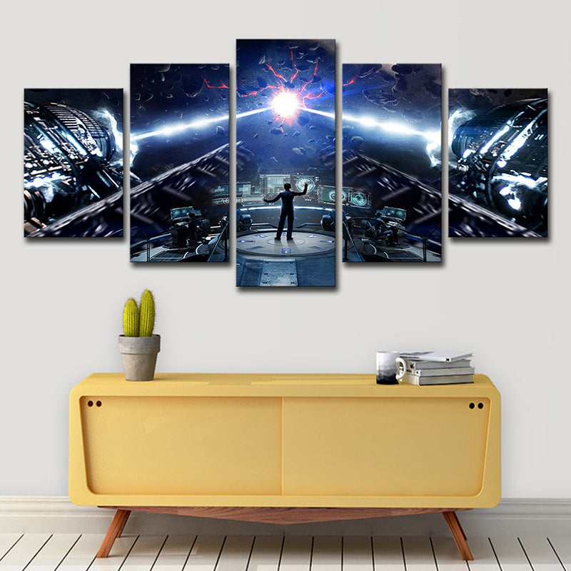 Sci-Fi Enders Game Art Print Canvas Multi-Piece Blue Wall Decor for Child Bedroom
