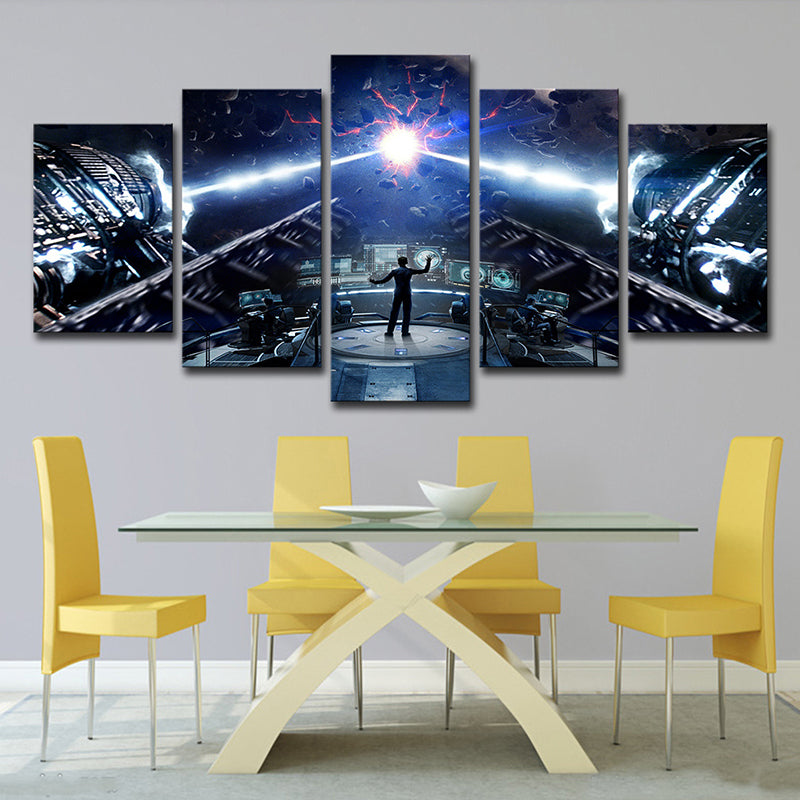 Sci-Fi Enders Game Art Print Canvas Multi-Piece Blue Wall Decor for Child Bedroom