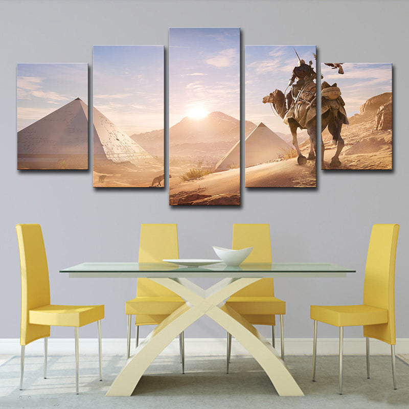 Assassins Creed Desert Scene Canvas Art Kids Multi-Piece Wall Decor in Yellow for Room
