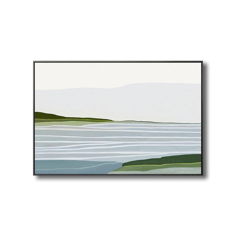 Scandinavian Sea and Hills Painting Blue Textured Wall Art Decor for Dining Room