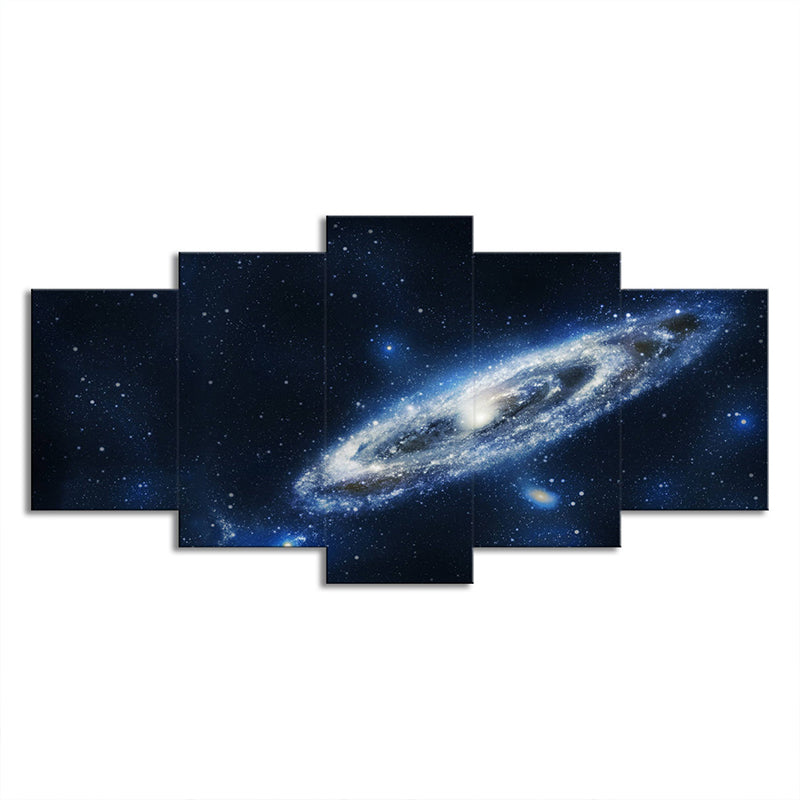 Sci-Fi Milky Way Galaxy Art Print Canvas Multi-Piece Dark Blue Wall Decor for Home