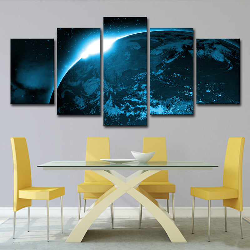 Cosmos the Earth Canvas Art Multi-Piece Sci-Fi Dining Room Wall Decor in Dark Blue
