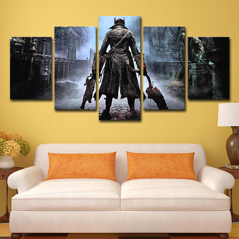 Hunter Game Scene Canvas Print Multi-Piece Kids Style Bedroom Wall Art Decor in Blue