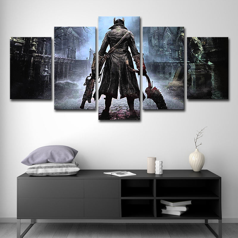 Hunter Game Scene Canvas Print Multi-Piece Kids Style Bedroom Wall Art Decor in Blue