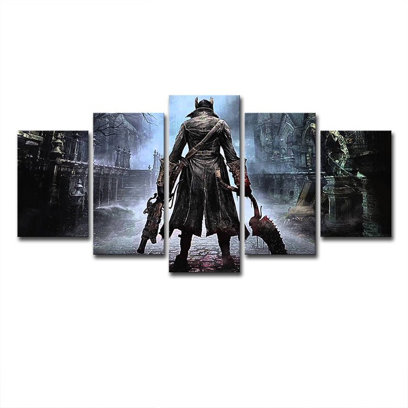 Hunter Game Scene Canvas Print Multi-Piece Kids Style Bedroom Wall Art Decor in Blue