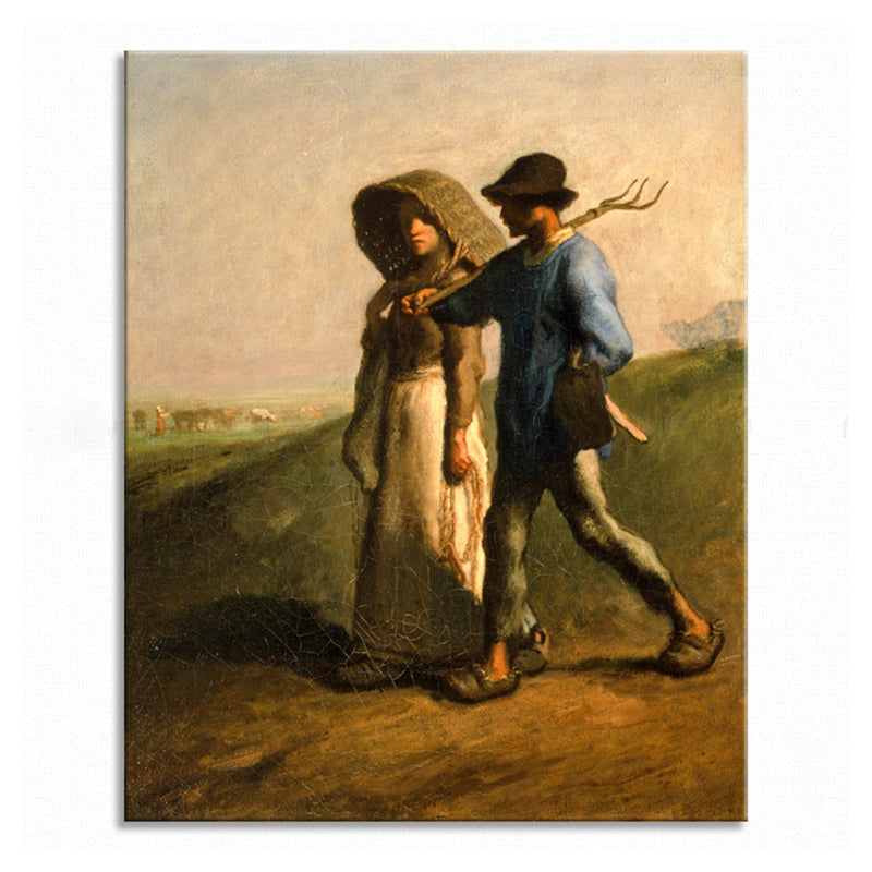 Brauner Vintage-Leinwand-Kunstdruck „Paar im Feld“ für Arbeitszimmer, verschiedene Größenoptionen
