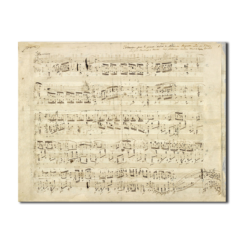 Minimalism Style Music Score Painting Canvas Textured Yellow Wall Print for Bathroom