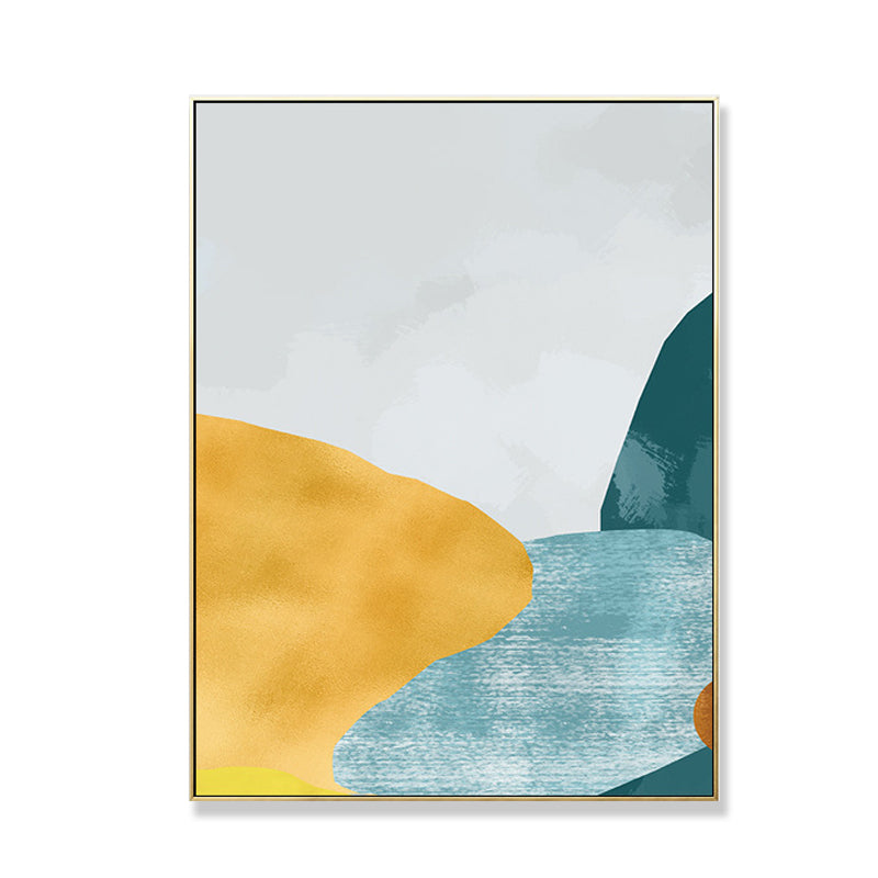 Pastel Nordic Style Wall Art Illustration Mountain River Scenery Canvas Print for Room