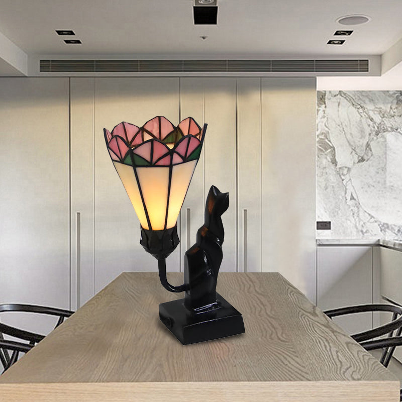 Éclairage de table en vitrail avec chat Tiffany Traditionnel 1 Éclairage de table debout clair en blanc / rose-blanc