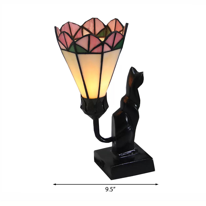 Éclairage de table en vitrail avec chat Tiffany Traditionnel 1 Éclairage de table debout clair en blanc / rose-blanc
