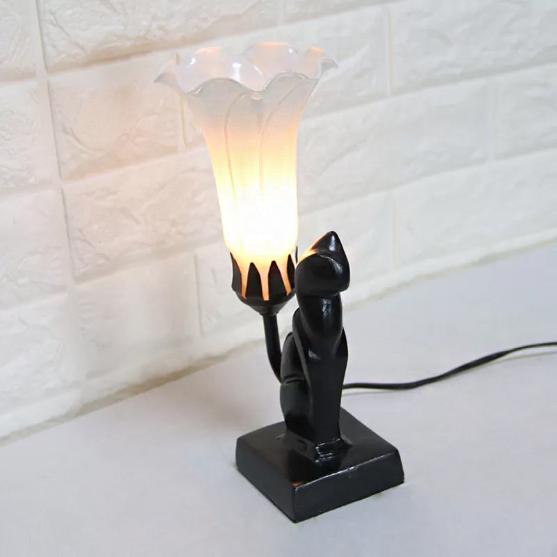 Éclairage de table en vitrail avec chat Tiffany Traditionnel 1 Éclairage de table debout clair en blanc / rose-blanc