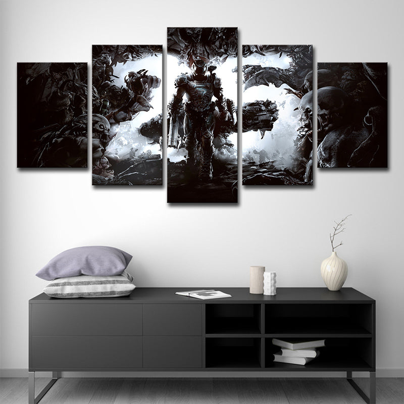 Sci-Fi Doom Game Scene Art Print Canvas Multi-Piece Black Wall Decor for Boys Room