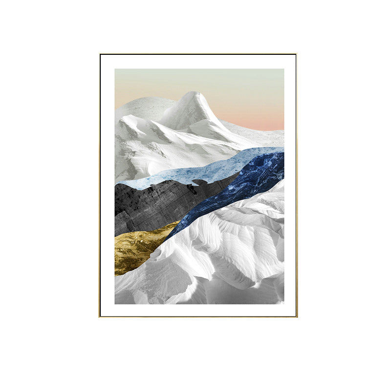 Pastel Mountain Landscape Canvas Art Textured Modern Style Dining Room Wall Decor