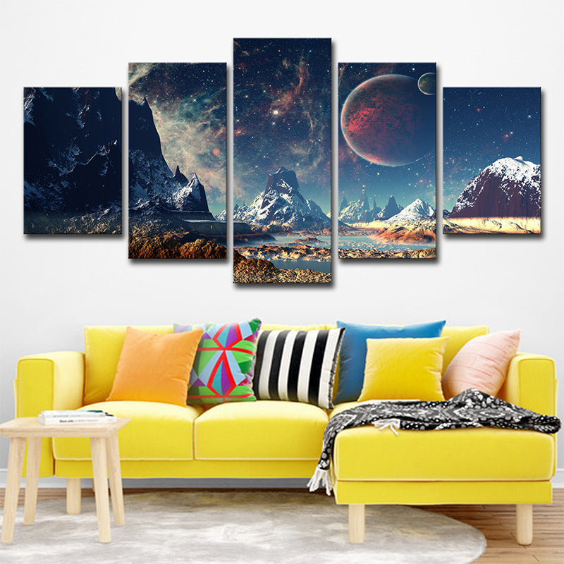 Crescent Mountain Landscape Wall Art Dark Blue Modern Style Canvas Print for Home