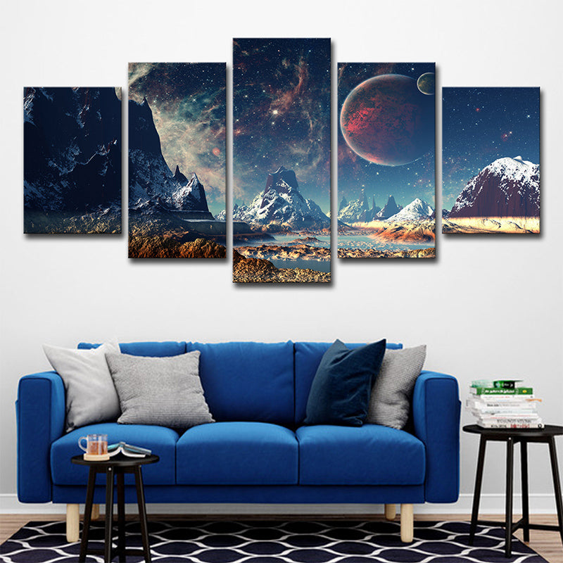 Crescent Mountain Landscape Wall Art Dark Blue Modern Style Canvas Print for Home