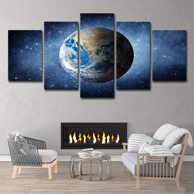 Blue the Earth Canvas Art Universe Science Fiction Multi-Piece Bedroom Wall Decor