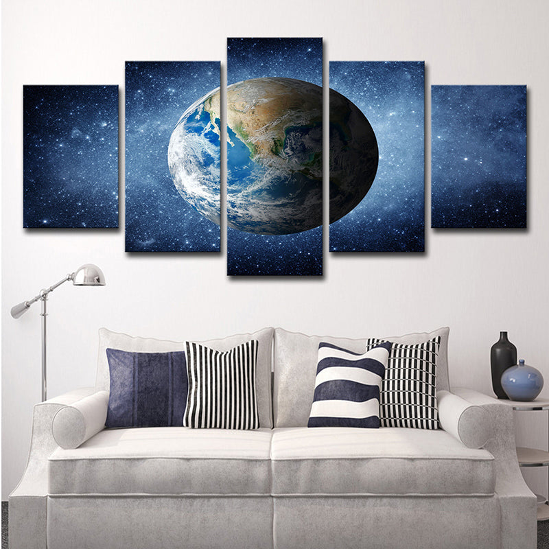 Blue the Earth Canvas Art Universe Science Fiction Multi-Piece Bedroom Wall Decor