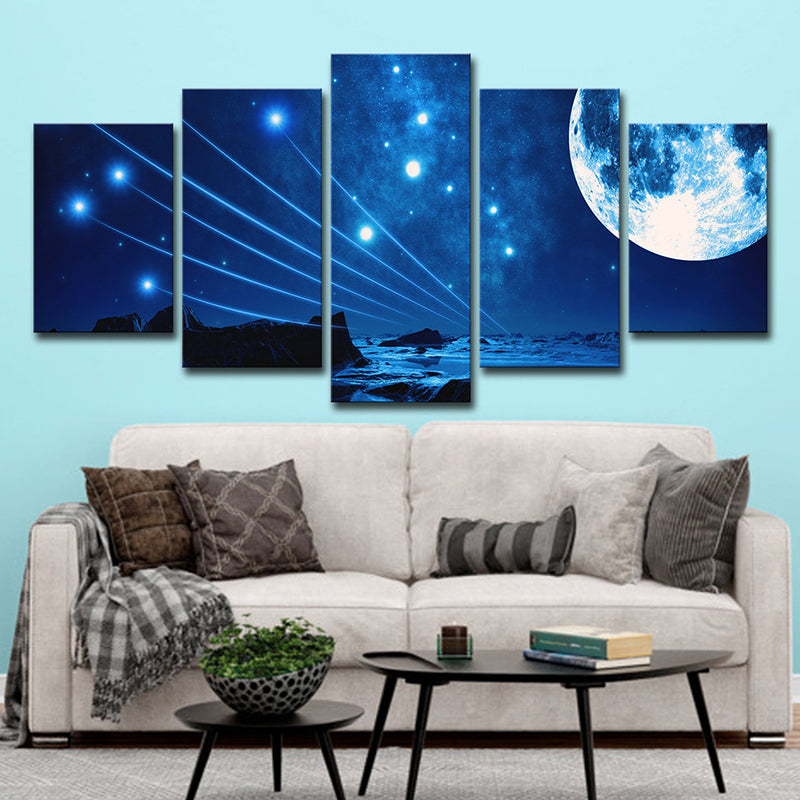 Stellar Shooting Stars Wall Art Decor Blue Sci-Fi Canvas Print for House Interior