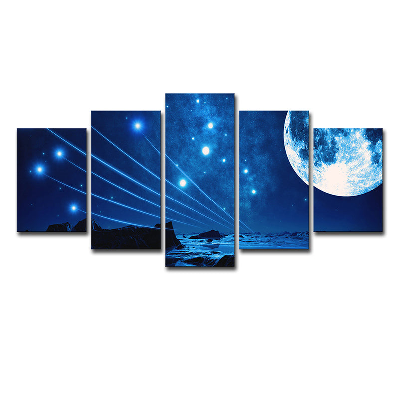 Stellar Shooting Stars Wall Art Decor Blue Sci-Fi Canvas Print for House Interior