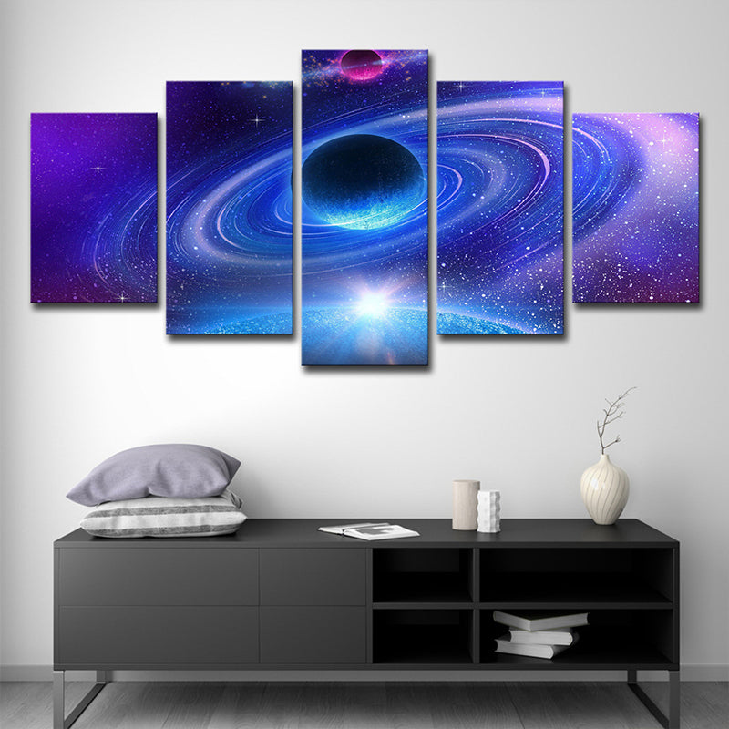 Ringed Planet Wall Art for Home Universe Scene Canvas Print in Purple for Decor