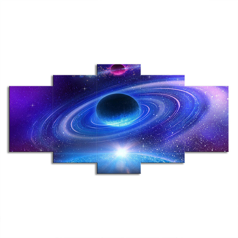 Ringed Planet Wall Art for Home Universe Scene Canvas Print in Purple for Decor