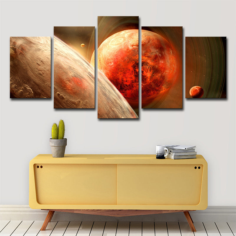 Orange Space Planets Art Print Multi-Piece Science Fiction Dining Room Wall Decor