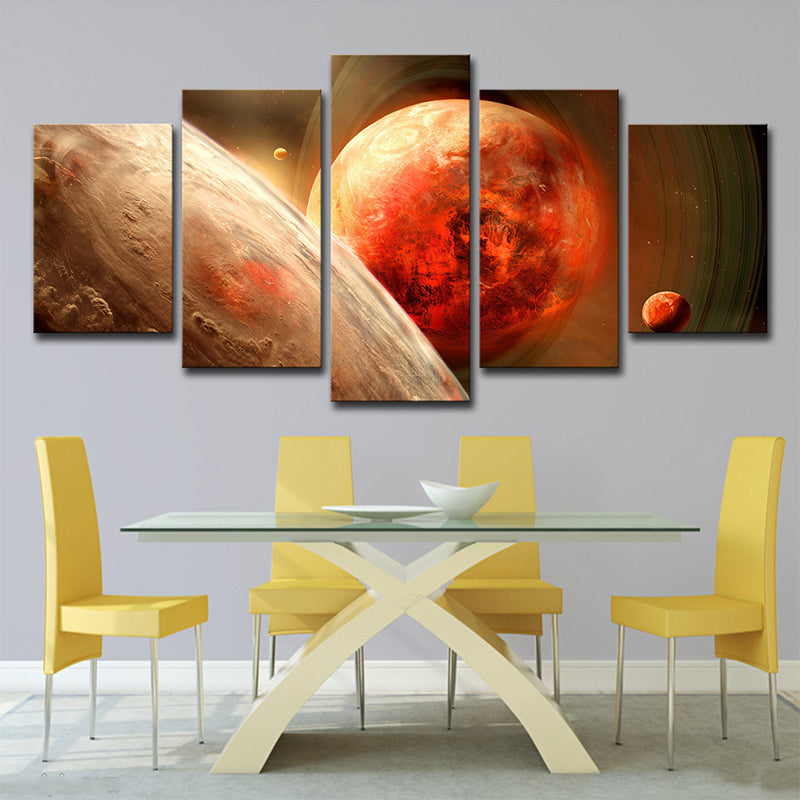 Orange Space Planets Art Print Multi-Piece Science Fiction Dining Room Wall Decor