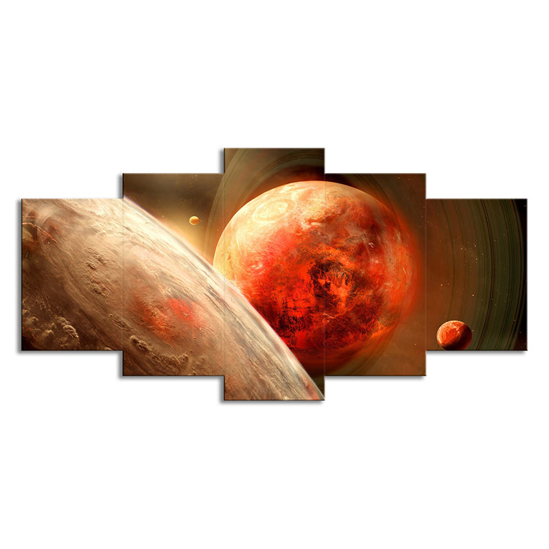 Orange Space Planets Art Print Multi-Piece Science Fiction Dining Room Wall Decor
