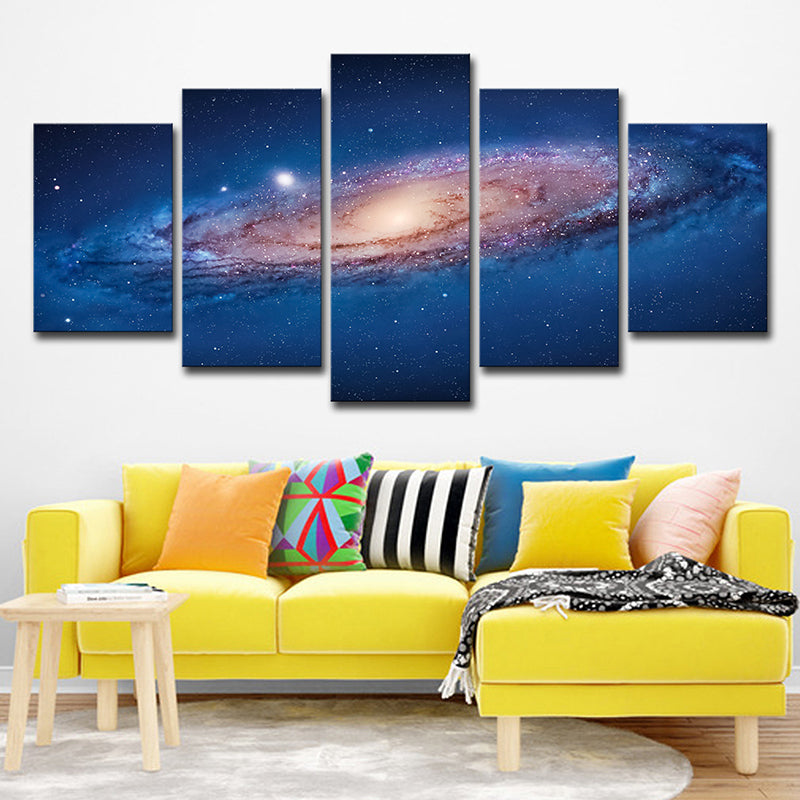Cosmic Spiral Galaxy Canvas Print Blue Science Fiction Wall Art for Kids Room